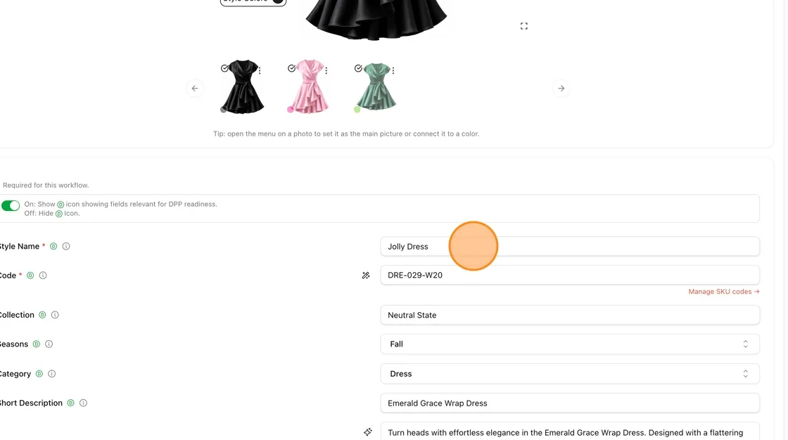 Edit style details — Style Name & Code