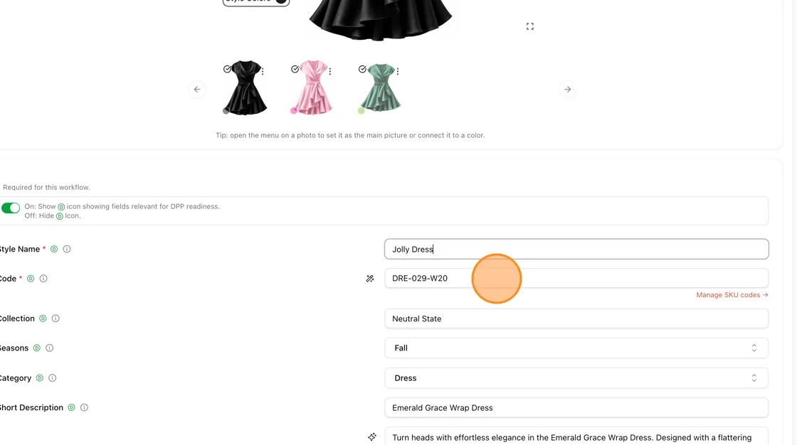Edit style details — Style Name & Code