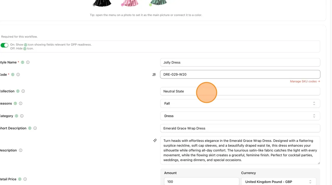 Fill in collection, category, and description