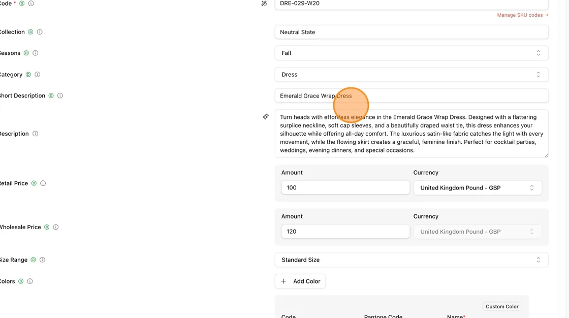 Fill in collection, category, and description