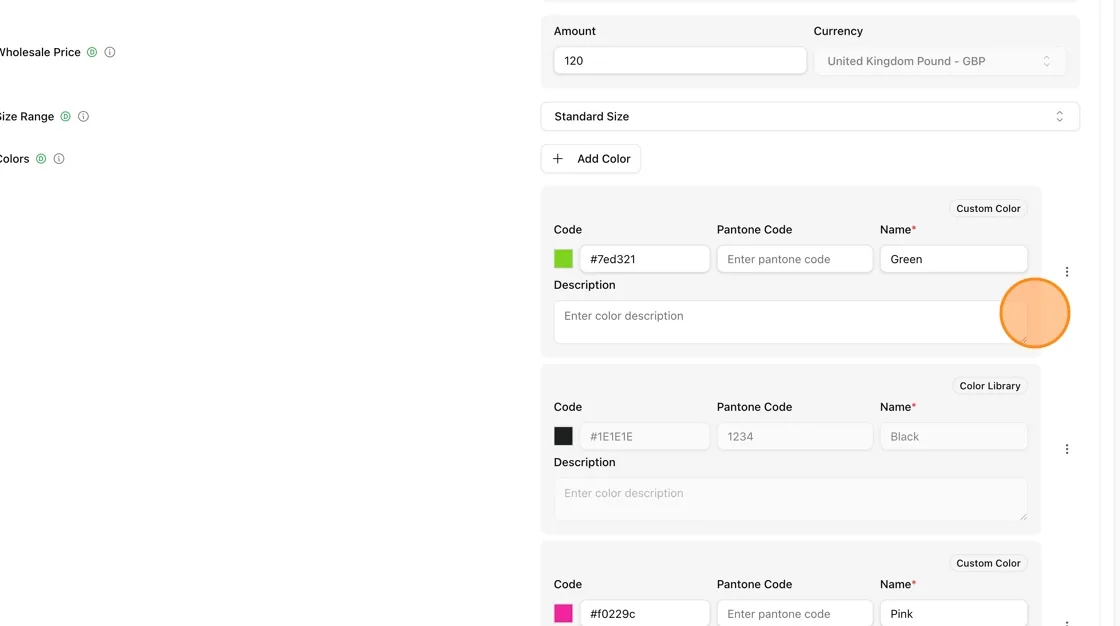Fill in pricing and colors