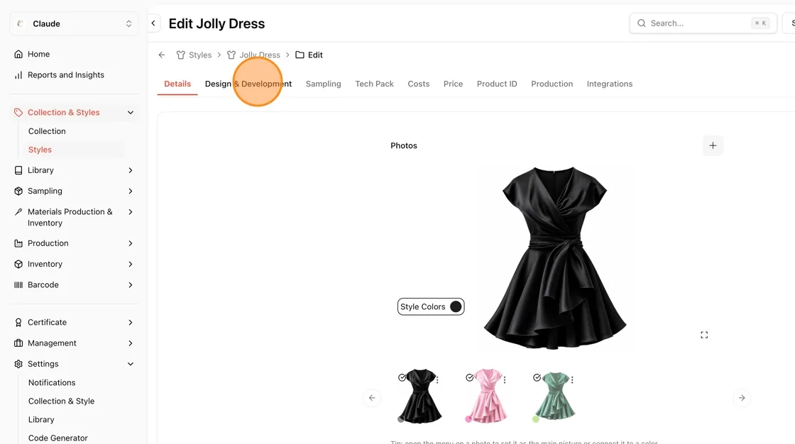 Switch to Design & Development tab
