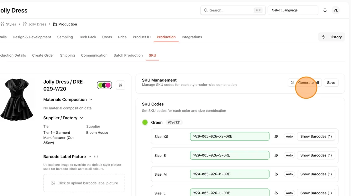 Generate SKU codes