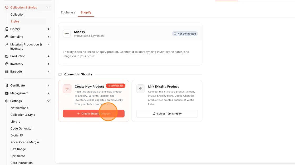 Find the Shopify product you want to link, or scroll through the list of available products.