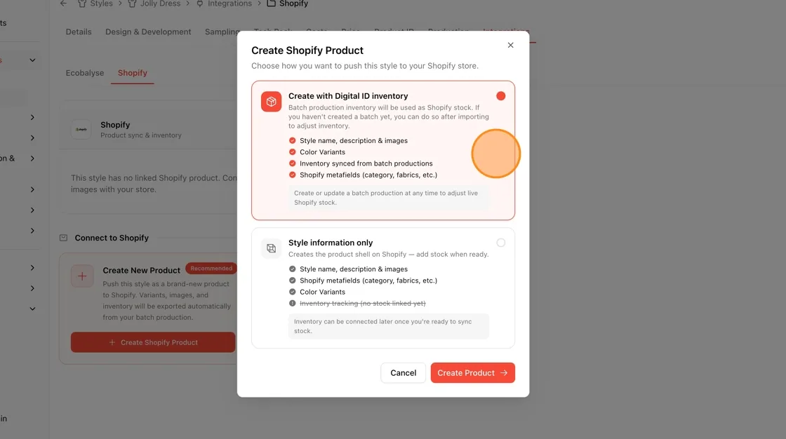 Select a product creation method