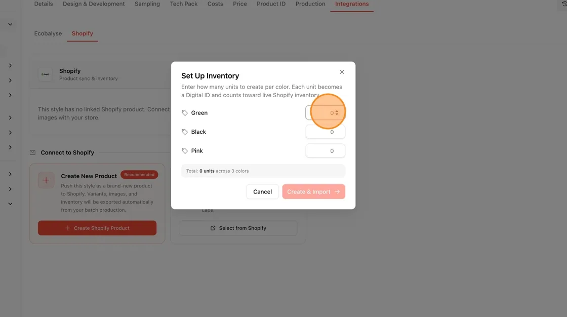 Set up inventory quantities