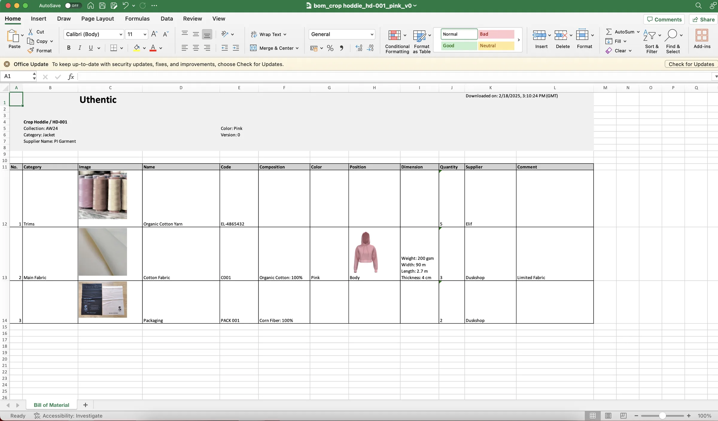 The downloaded file in Excel Format, you'll receive the file that looks like this: