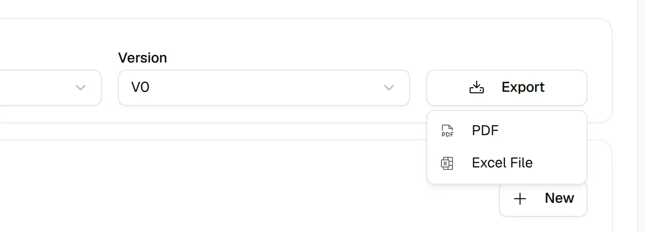 The Export menu offering PDF and Excel File