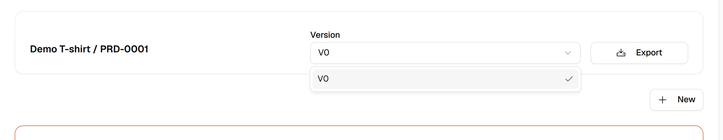The Version dropdown above the measurement card with the version that matches the Design and Development input page