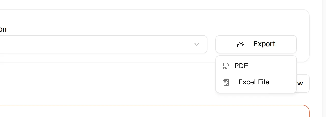 The Export menu offering PDF and Excel File