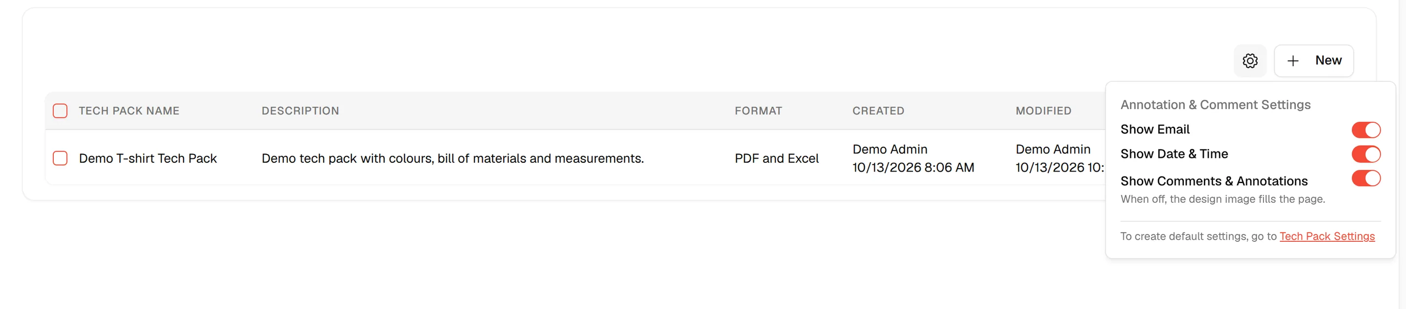 The Annotation & Comment Settings popover with the Show Email, Show Date & Time and Show Comments & Annotations switches