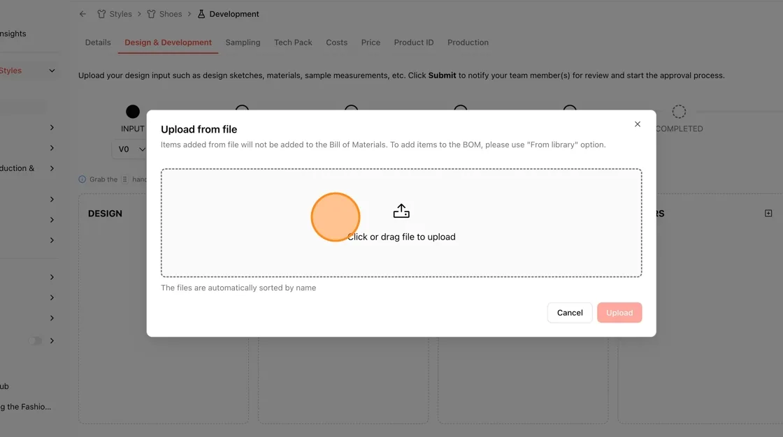 Once the file is selected, click the Upload button to complete the upload.