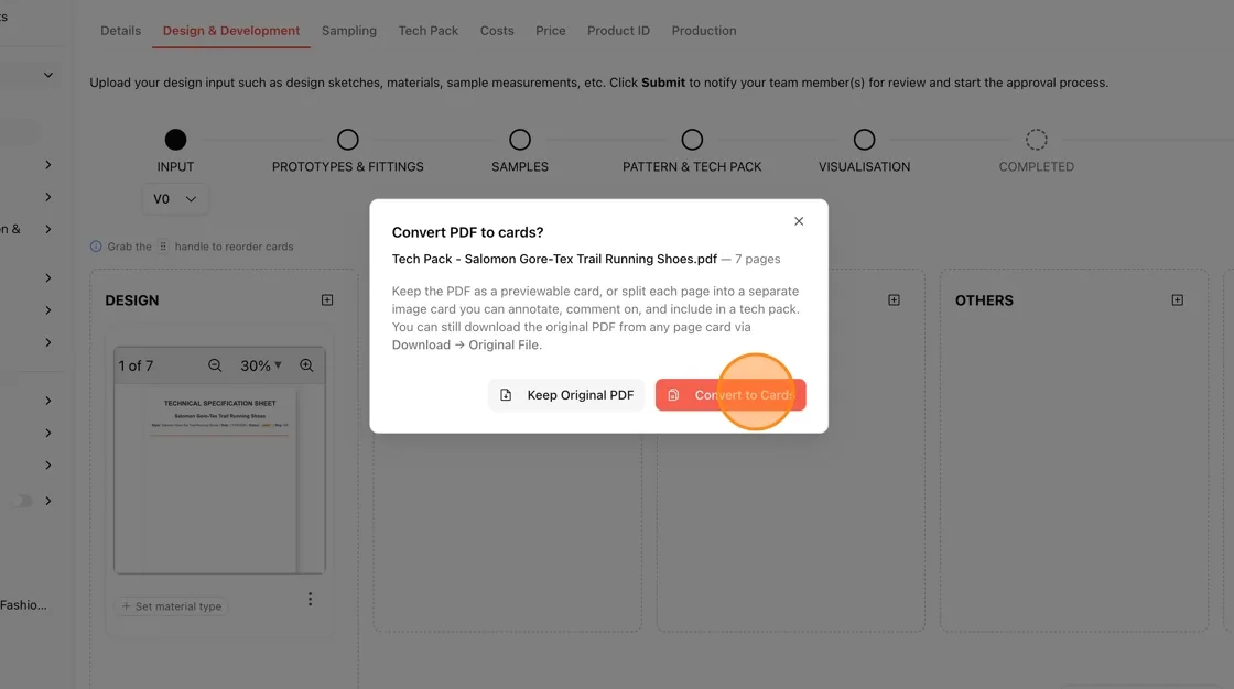 If you upload a PDF, a "Convert PDF to cards?" dialog will appear.