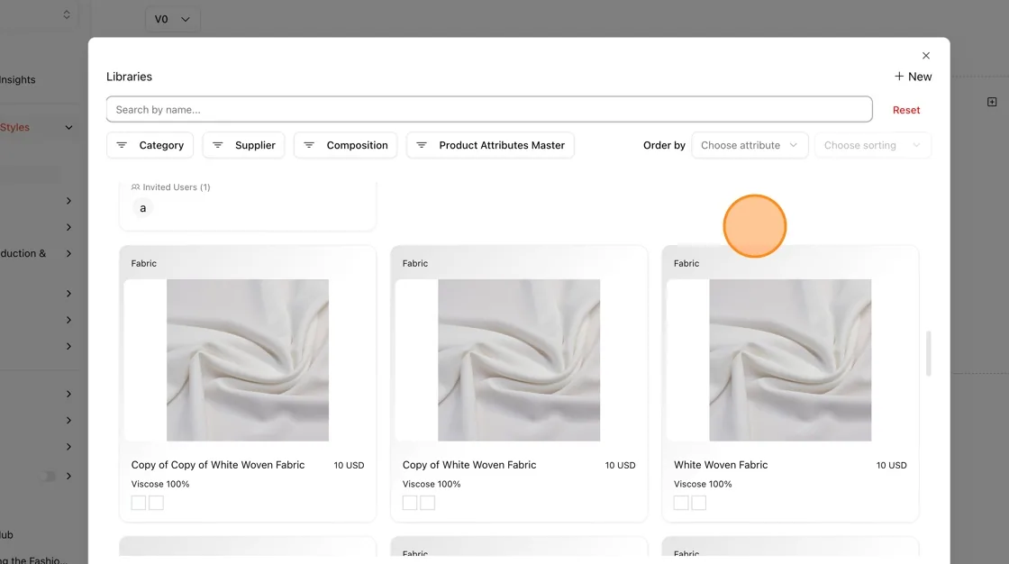 Use the Search by name field to find a specific item, or use the filter buttons (Category, Supplier, Composition, Product…