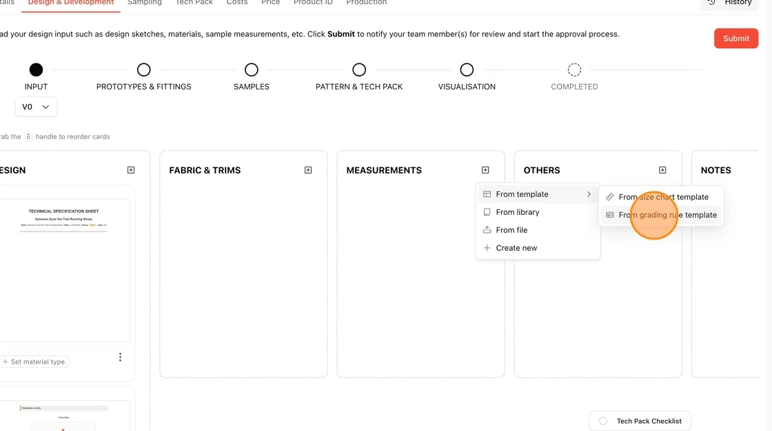 Hover over From template to reveal the sub-menu with two options:
