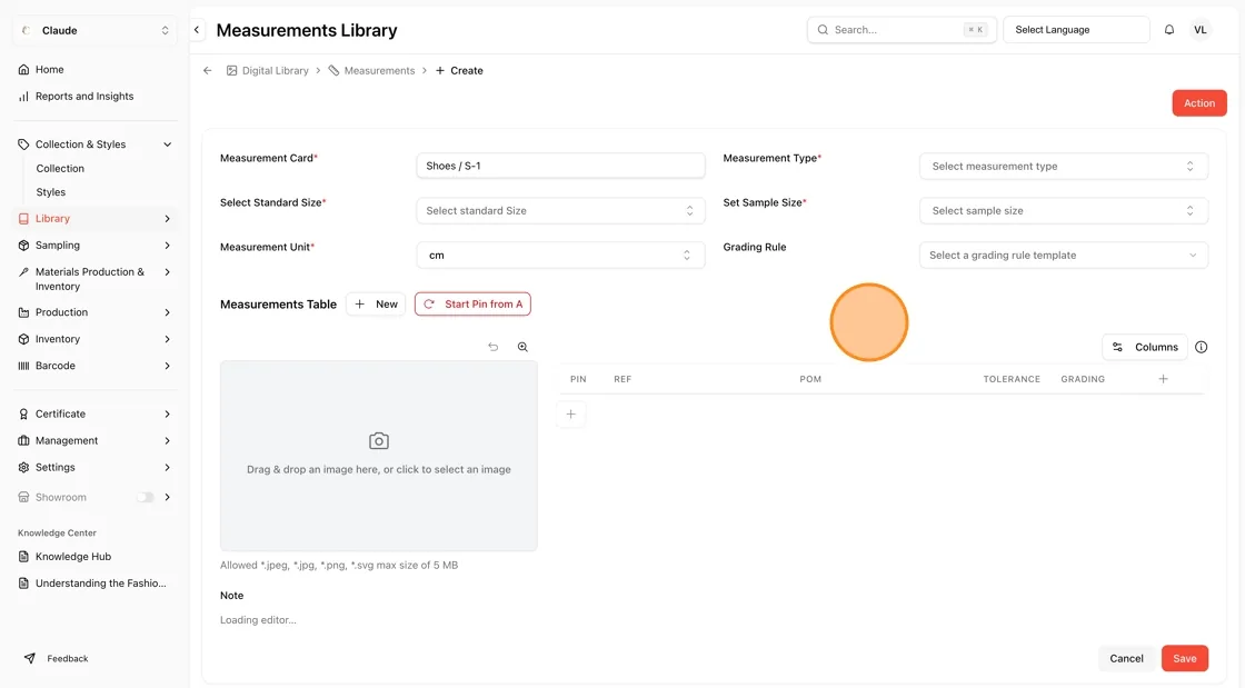 The Measurements Library creation page opens.