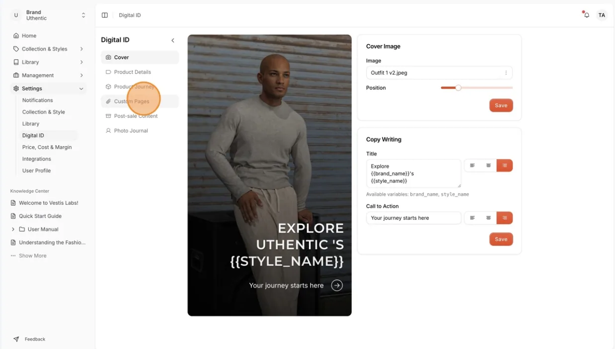 To access the Custom Page, go to Settings Digital ID on the left bar menu .