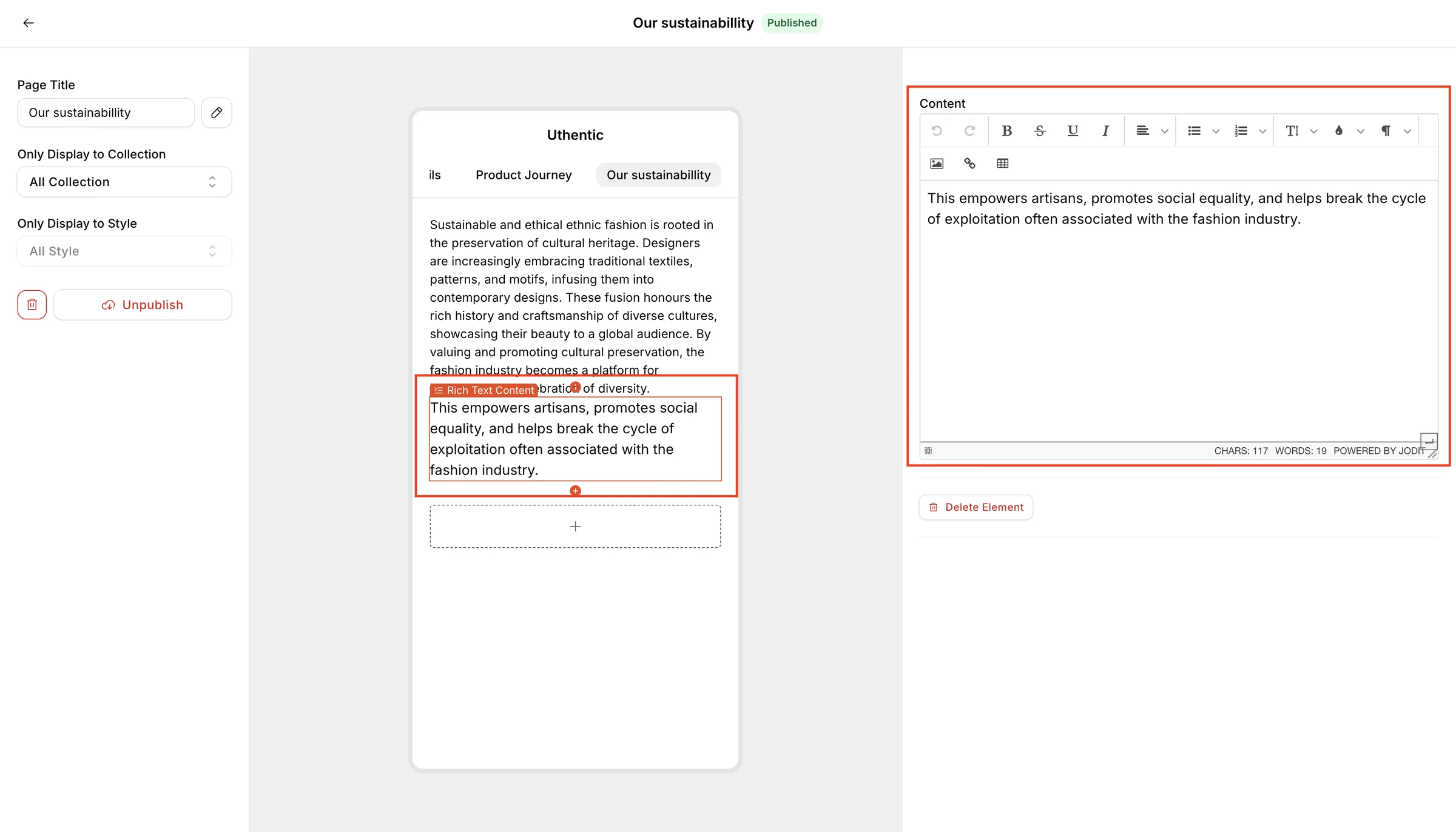 Select + Add rich text content on the dropdown options.