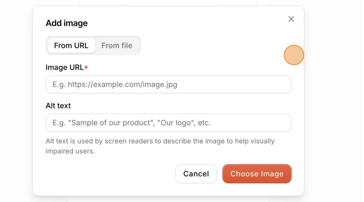 Users can select to upload the image from URL or File.