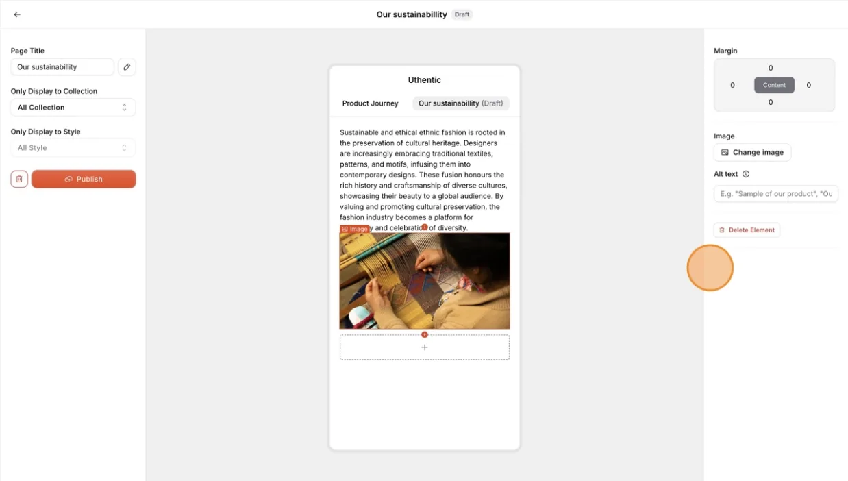 On the right section, you can change the Image, write the Alt Text, or delete the element.