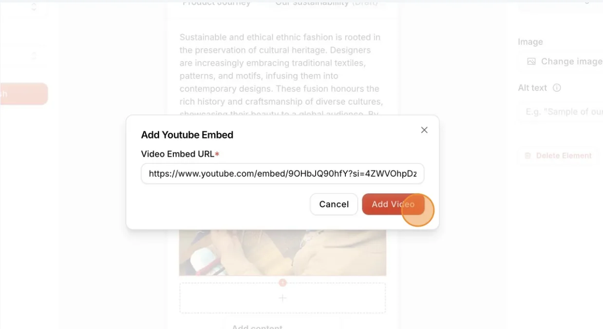 Enter the YouTube Embed and select Add Video.