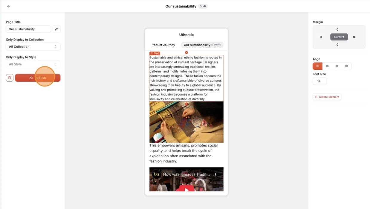 Users can publish the content from the custom page to be displayed in the Digital ID.