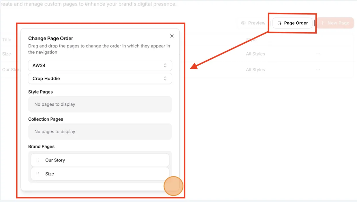 Page Order: Users can arrange and change the page in the custom page.