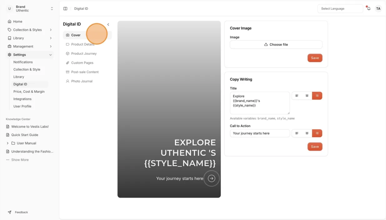 To access the Digital ID Customization Page, go to Settings Digital ID on the left bar menu .