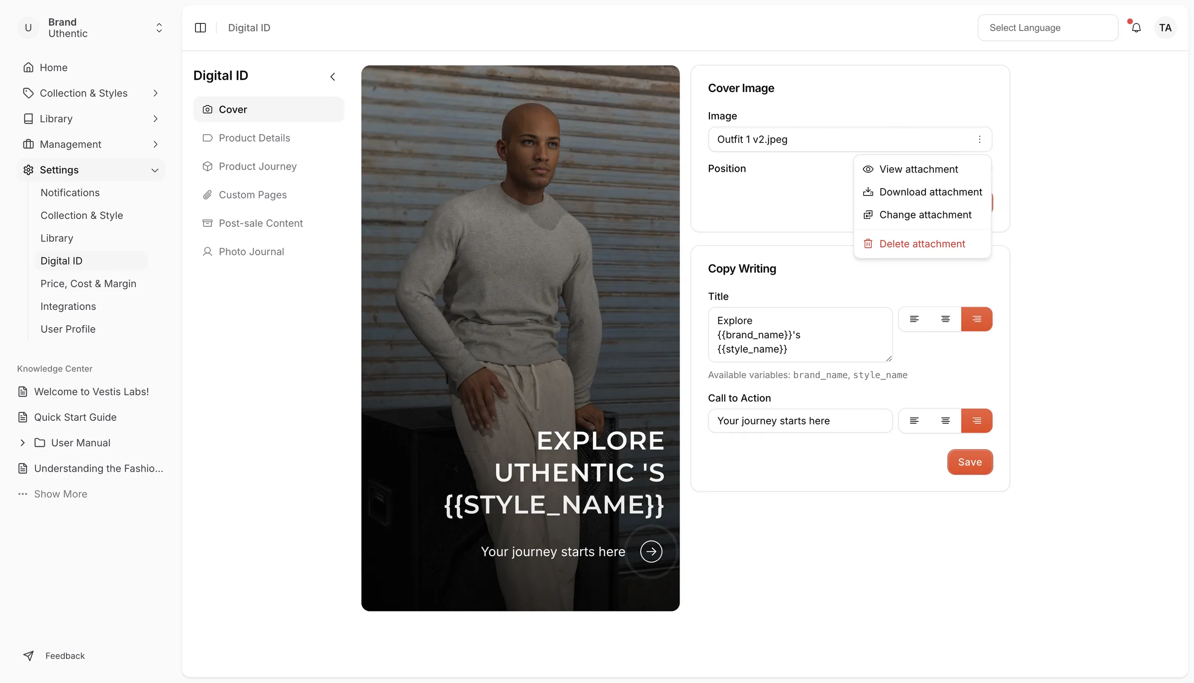 Three dots to select action for the selected image attachment.