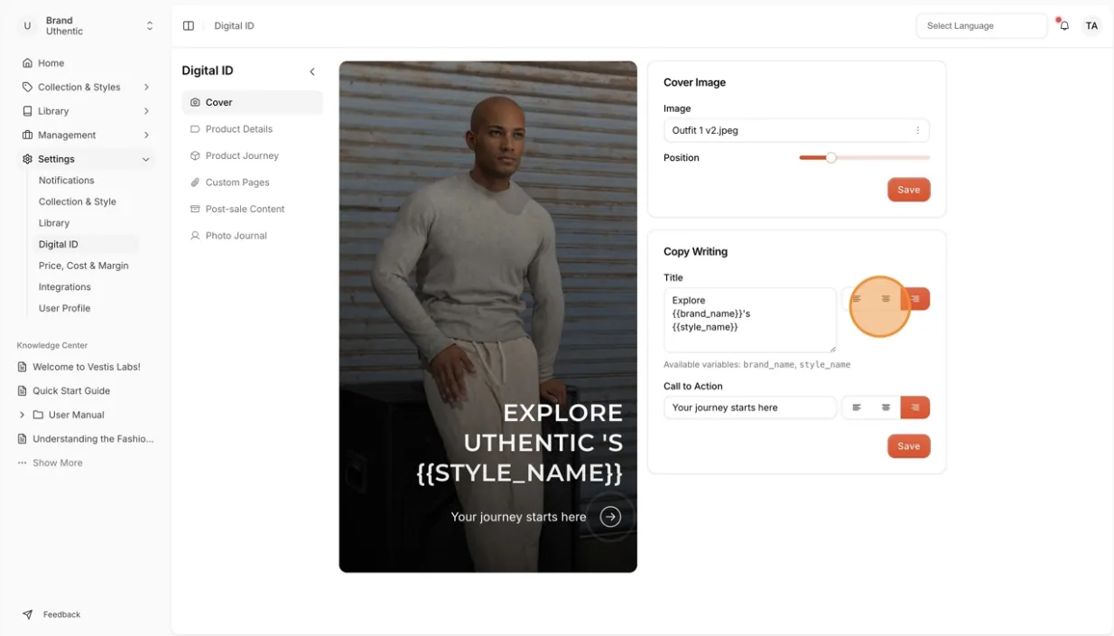 Users can adjust the position of the paragraph that will appear on the Digital ID on the Right, Center, or Left.