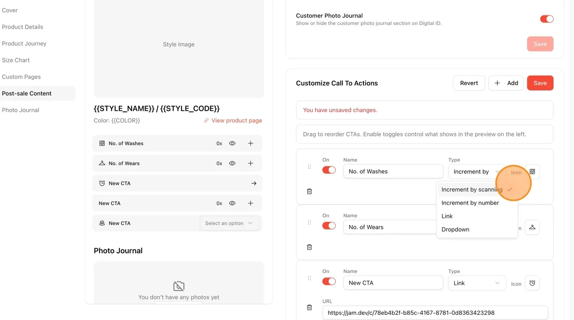 Click the Type dropdown to select the CTA type.