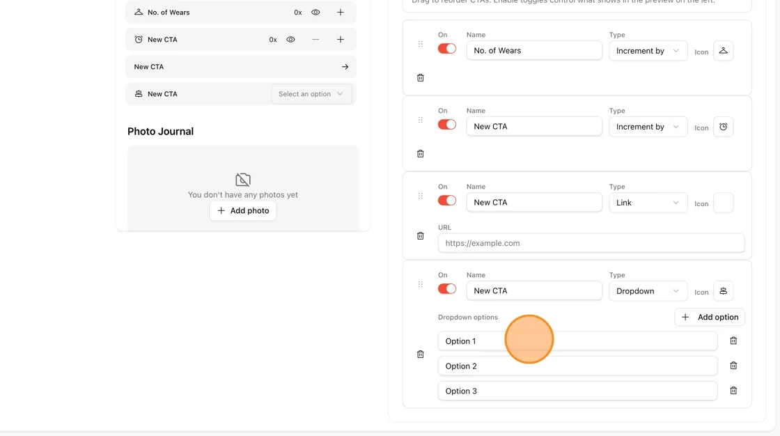 Fill in the label for each option (e.g., Option 1, Option 2, Option 3).