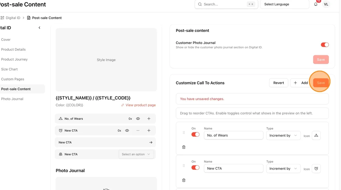 To save your CTA changes, click the Save button in the top-right of the Customize Call To Actions section.