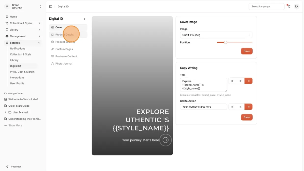 To access the Digital ID Customization Page, go to Settings Digital ID on the left bar menu .