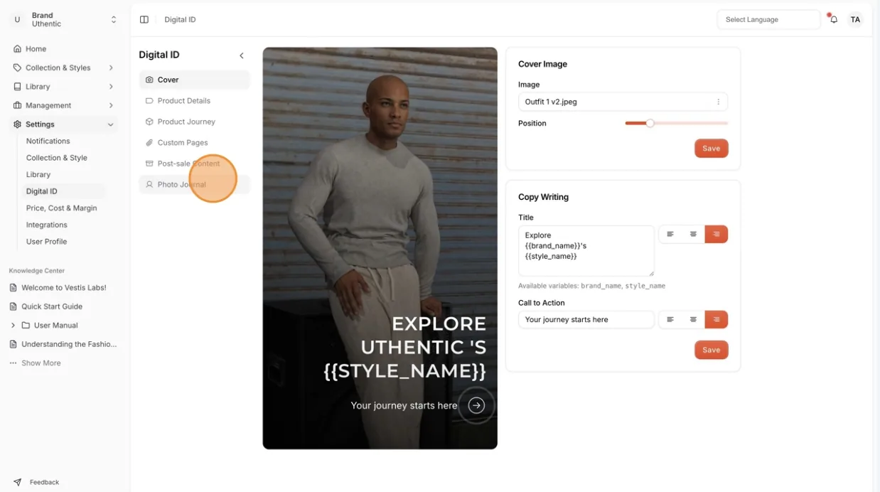To access the Digital ID Customization Page, go to Settings Digital ID on the left bar menu .