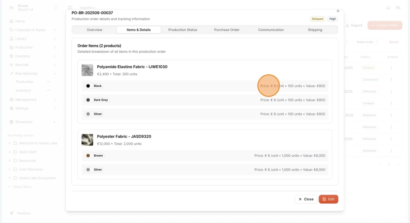 On the Item & Details page, users can review the Order Items.