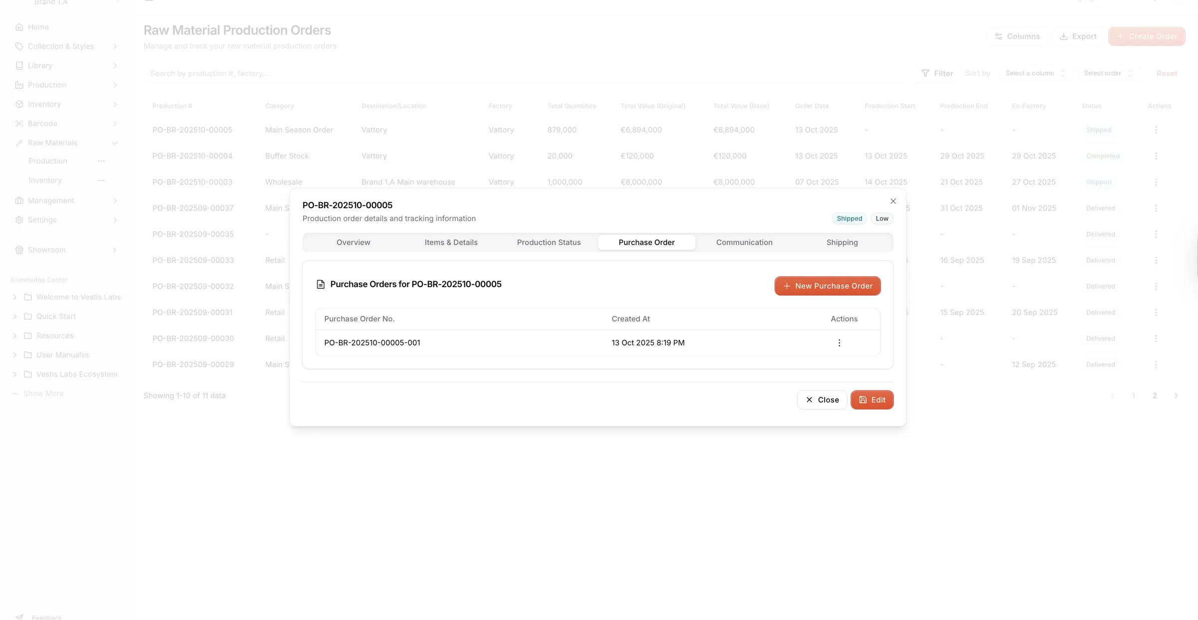 On the Purchase Order page, users can create, view/download, or delete Purchase Orders that are linked to previously created…