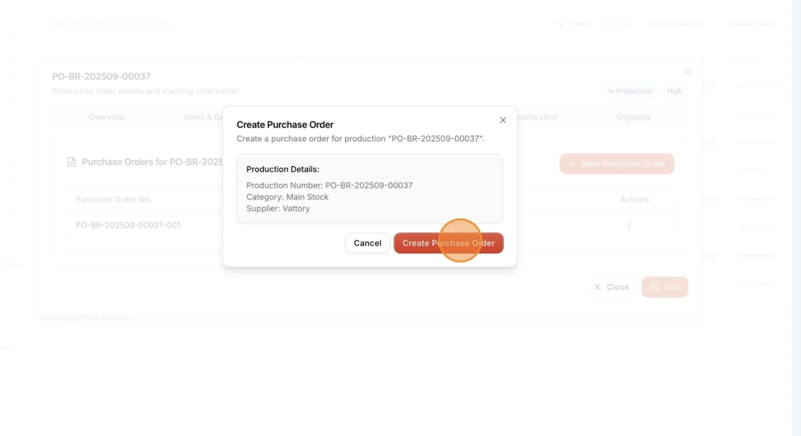 Select 'Create Purchase Order' to automatically generate a new order with the same items and quantities as the previous…