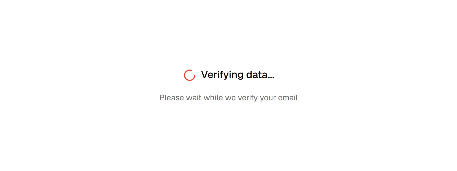 The Verifying data page asking the reader to wait while the email is checked