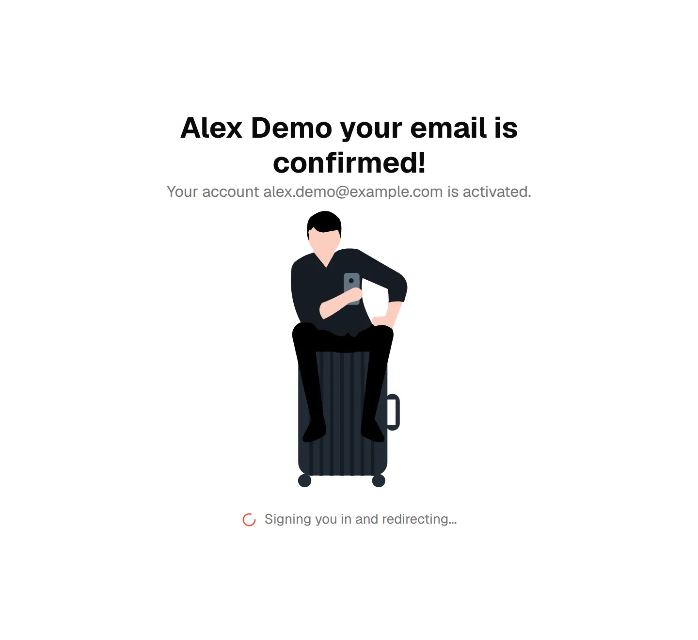 The confirmation page saying the email is confirmed and the account is activated