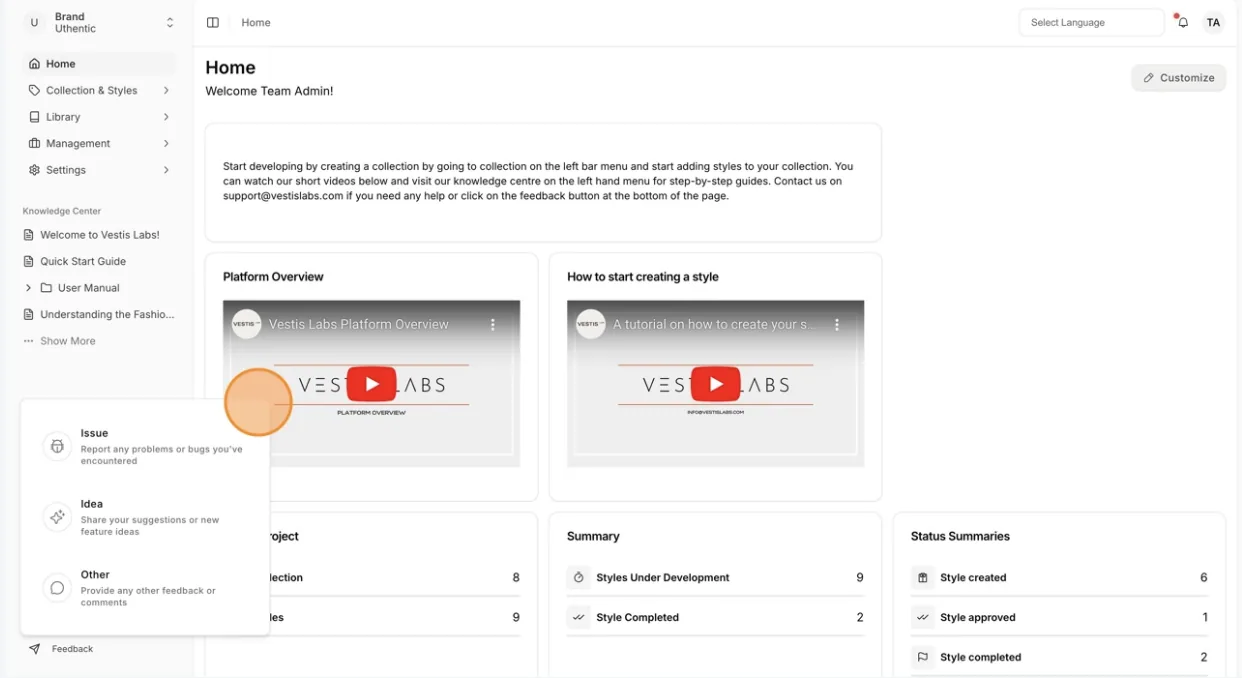 The feedback option will appear with a selection of feedback categories.