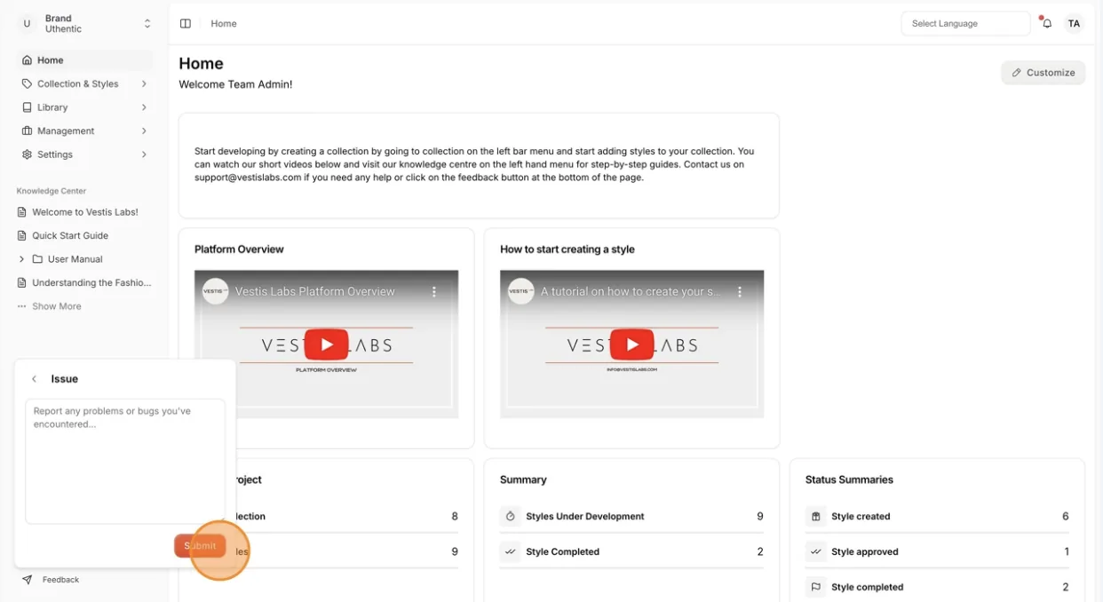 After entering their feedback, select Submit at the lower right corner.