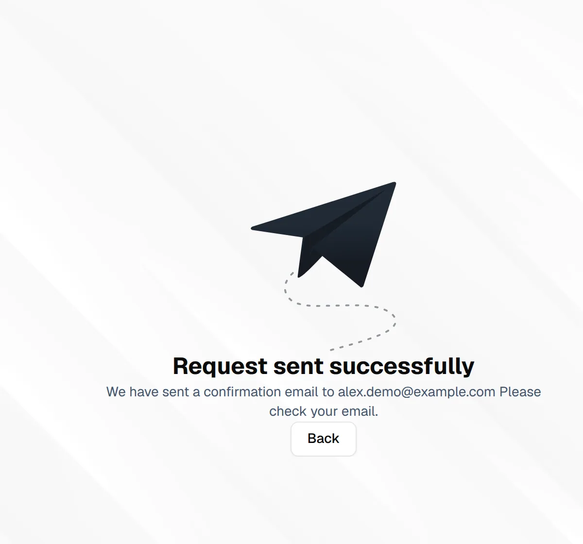 The Request sent successfully confirmation after asking for a reset email