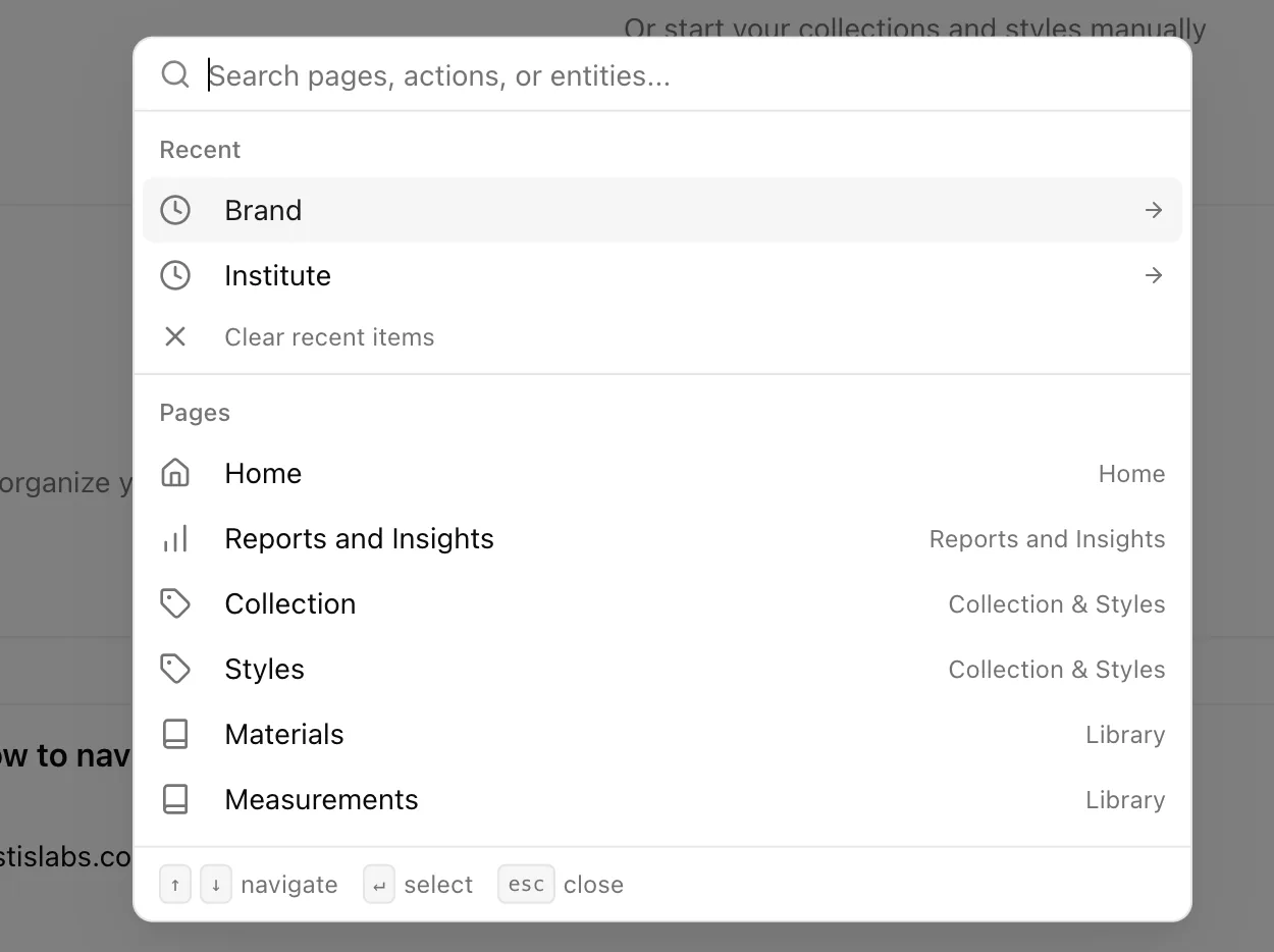 Opens the global Search bar (shortcut: ⌘K / Ctrl+K).
