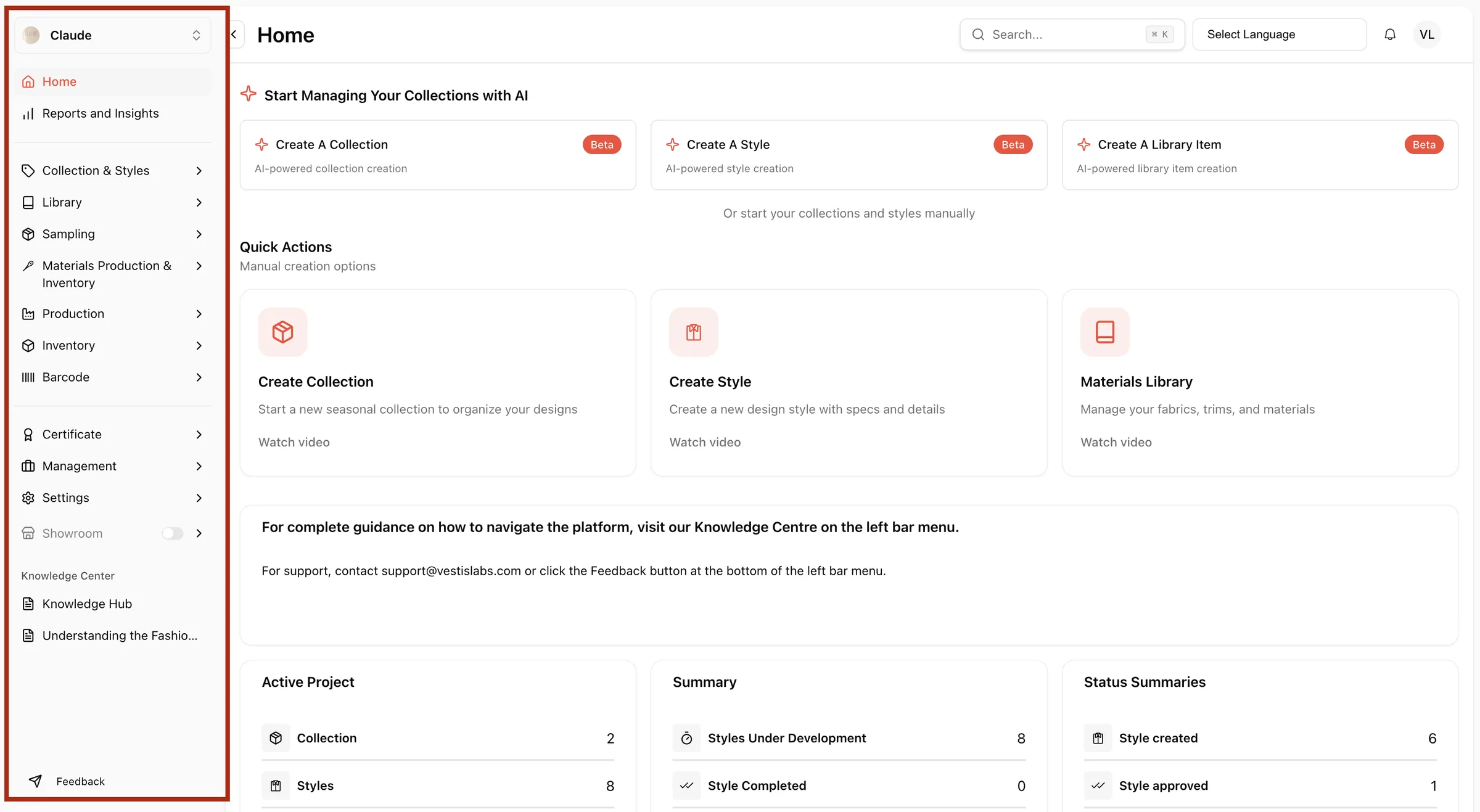 The left-hand sidebar is your main way of moving between modules.