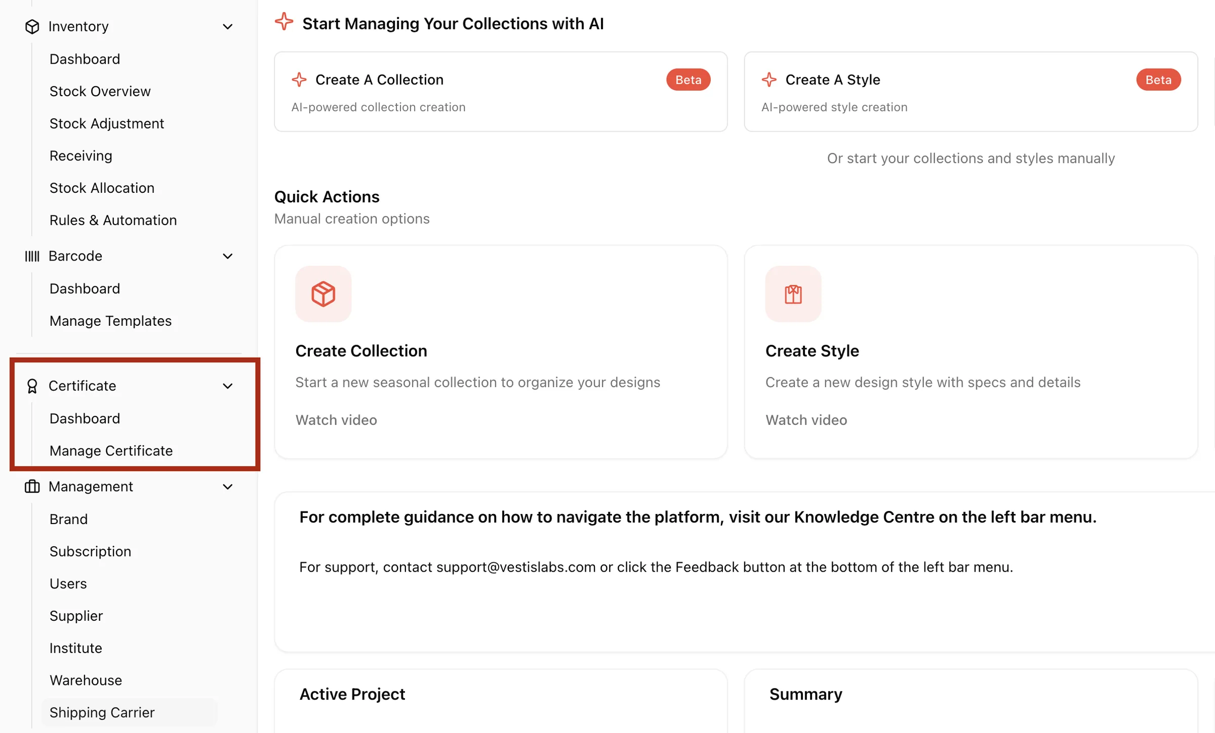 Upload, edit and organize individual certificate records and link them to the relevant materials, styles or suppliers.
