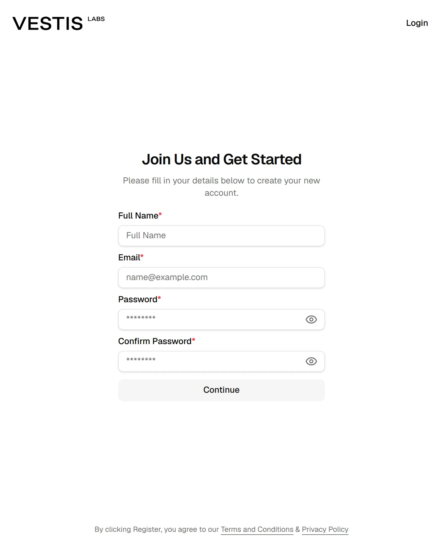 The Join Us and Get Started page with the registration form on the right