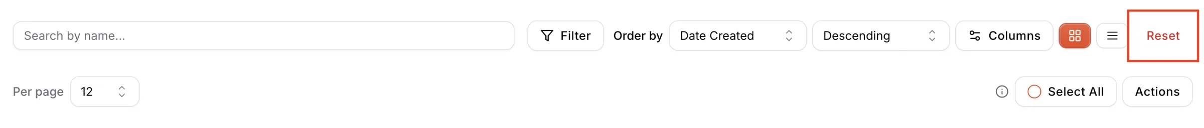 Clear Filter resets all applied filters and returns the view to the full, unfiltered list.
