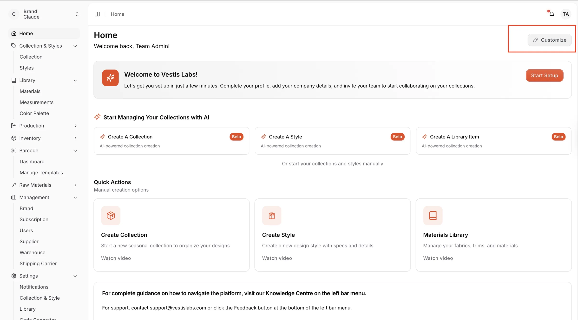 Navigate to the Home page from the left sidebar.