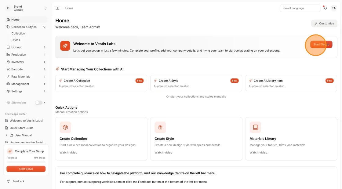 Navigate to Home from the left sidebar menu.